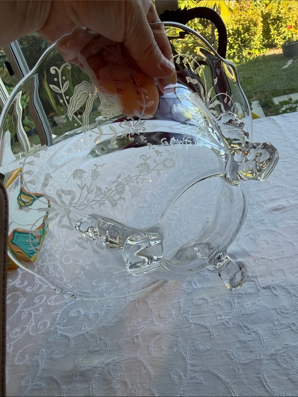 Rare Heisey Orchid Three Toed Seahorse Bowl Etched Glass USA